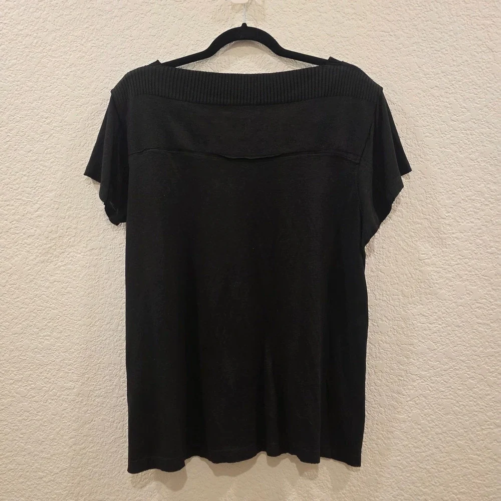 Diesel Black Short Sleeve Top Rayon Linen Blend Ribbed Neck Raw Edge Goth Y2K - Picture 9 of 13